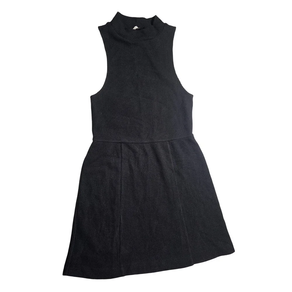 Free People Navy Blue Ribbed knit‎ Mock Neck Fit Flare Dress Womens sleeveless M